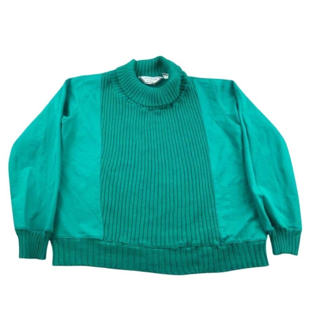 Vintage Goolagong Sport Sweatshirt Women M Green Tennis Turtleneck Ribbed Texure